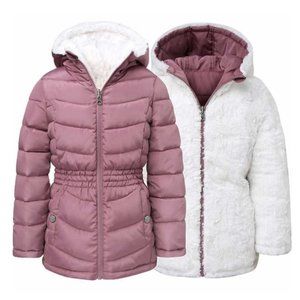 Steve Madden Youth's Weather Resistant Hooded Reverse Jacket Pink/White M(10/12)